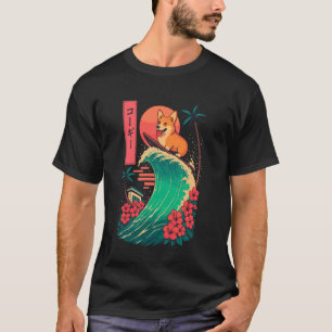 Corgi Surfing Japanese Wave T-Shirt