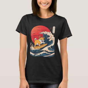 Corgi Surfing Japanese Wave  T-Shirt