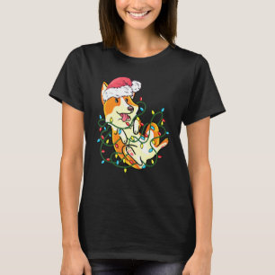 Corgi Tangled Up In Christmas Lights Santa T-Shirt