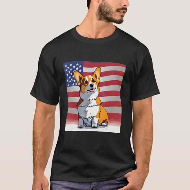 Corgi tees Corgi dog with American flag USA patrio (Front)