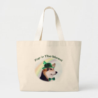 Corgi Top of the Morn'; Corgi St. Patrick's day Large Tote Bag