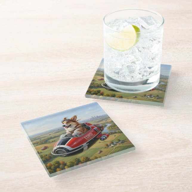 Corgi Transporter Glass Coaster (Angled)