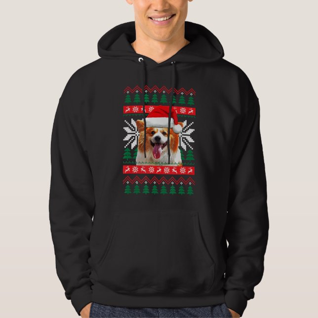 Corgi Ugly Christmas Sweater Style Santa Hat Pembr (Front)