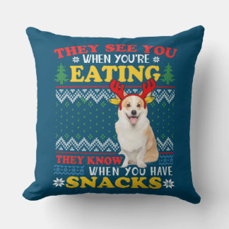Corgi Ugly Christmas They See You're Eating Xmas Cushion