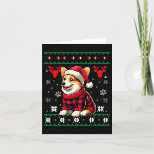 Corgi Ugly Funny Buffalo Plaid Santa Hat Christmas Card