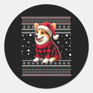 Corgi Ugly Funny Santa Hat Buffalo Plaid Christmas Classic Round Sticker