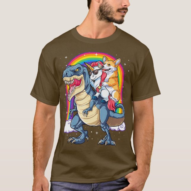 Corgi Unicorn Dinosaur T rex T shirt Kids Girls (Front)