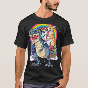 Corgi Unicorn Riding Dinosaur T rex Gifts Men Wome T-Shirt