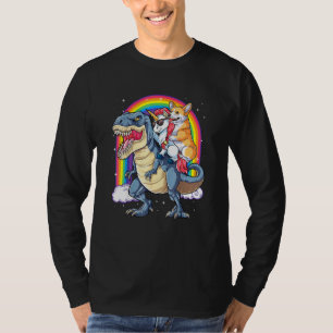 Corgi Unicorn Riding Dinosaur T Rex  Men Women Rai T-Shirt