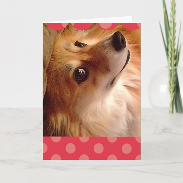 Corgi Valentine with pink and red border Holiday Card (Front)