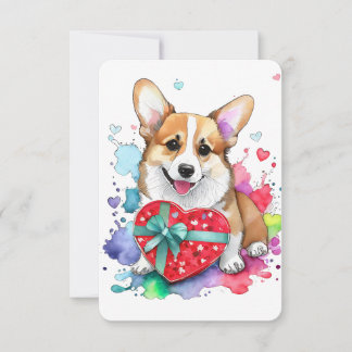 Corgi Valentine's Day Card - Watercolor Dog