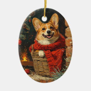 Corgi vintage christmas ceramic tree decoration