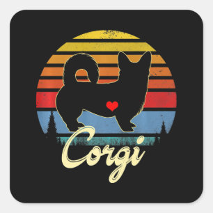 Corgi Vintage Silhouette 60s 70s Retro Gifts Dog Square Sticker