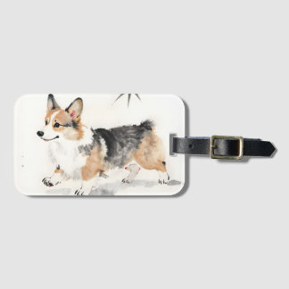 Corgi Watercolor – Whimsical Japanese Ink Dog Art Luggage Tag