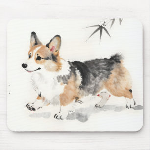 Corgi Watercolor – Whimsical Japanese Ink Dog Art Mouse Pad