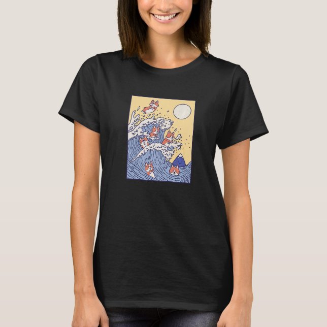 Corgi Wave Dog Pet Sea Ocean T-Shirt (Front)