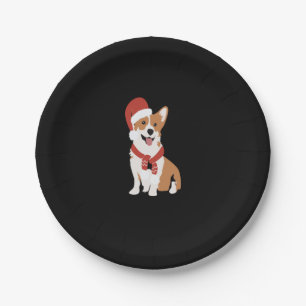 Corgi wearing a santa hat paper plate