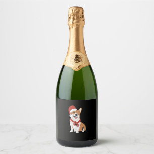 Corgi wearing a santa hat   sparkling wine label