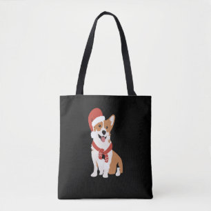 Corgi wearing a santa hat   tote bag