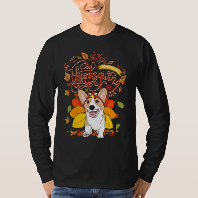 Corgi Wearing Turkey Hat Fall Autumn Thanksgiving T-Shirt (Front)