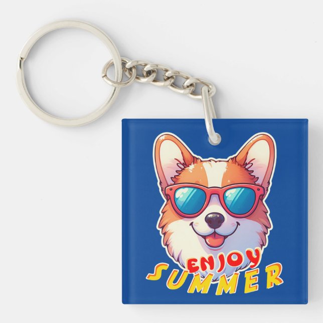 Corgi wears sunglasses Enjoy summer Key Ring (Front)