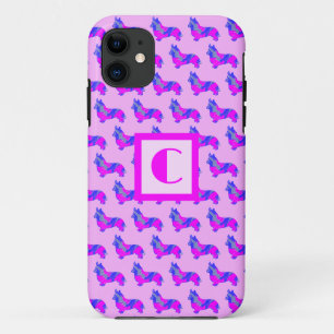 Corgi Welsh Cute Dog Pink Silhouette Monogram Case-Mate iPhone Case