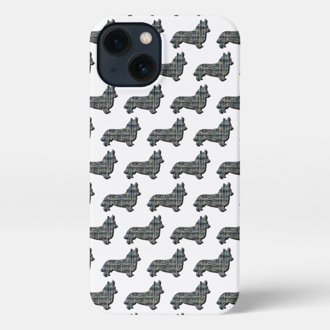 Corgi Welsh Dog Cute Silhouette Grid White iPhone Case (Back)