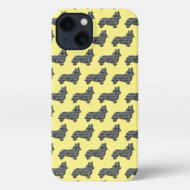 Corgi Welsh Dog Cute Silhouette Grid Yellow iPhone Case (Back)