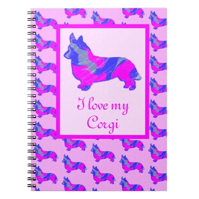 Corgi Welsh Dog Lover Pink & Blue Silhouette Notebook (Front)