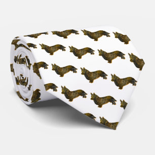 Corgi Welsh Dog Silhouette Halloween White Neck Tie