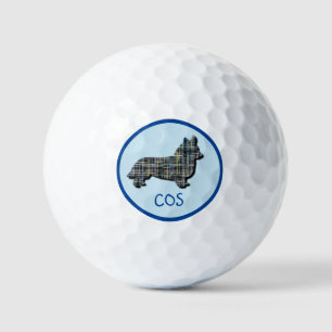 Corgi Welsh Dog Silhouette Monogram Grid Blue Golf Balls