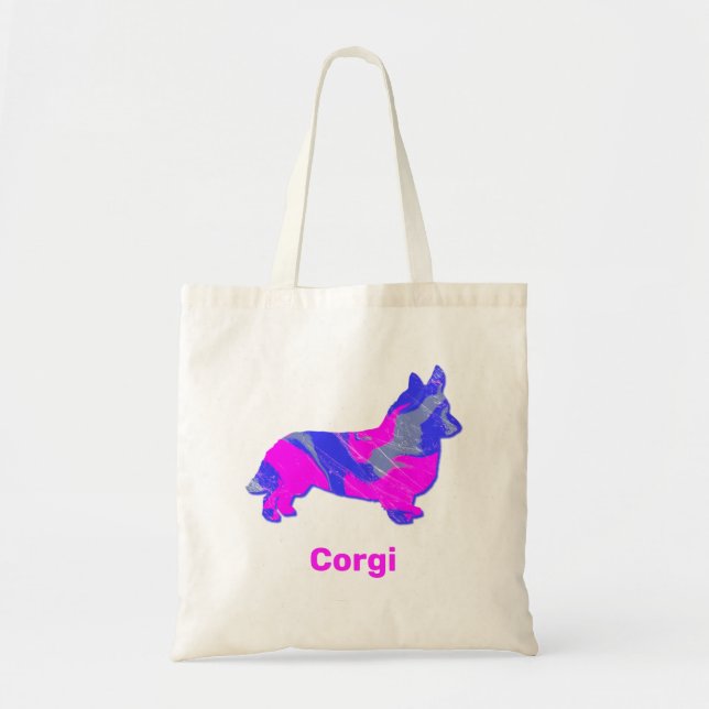 Corgi - Welsh Pembroke Dog Pink & Blue Silhouette Tote Bag (Front)