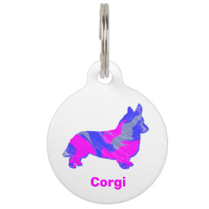 Corgi Welsh Puppy Dog Hot Pink and Blue White Pet Tag