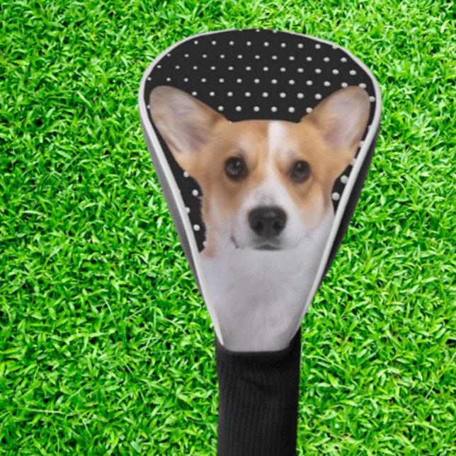 Corgi white dots golf head cover (Surprise a corgi lover with a custom white corgi dog golf putter cover)
