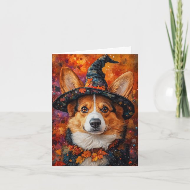 Corgi Witch Halloween Holiday Card (Front)