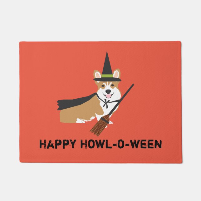 Corgi Witch Happy Howl-o-ween Doormat (Front)