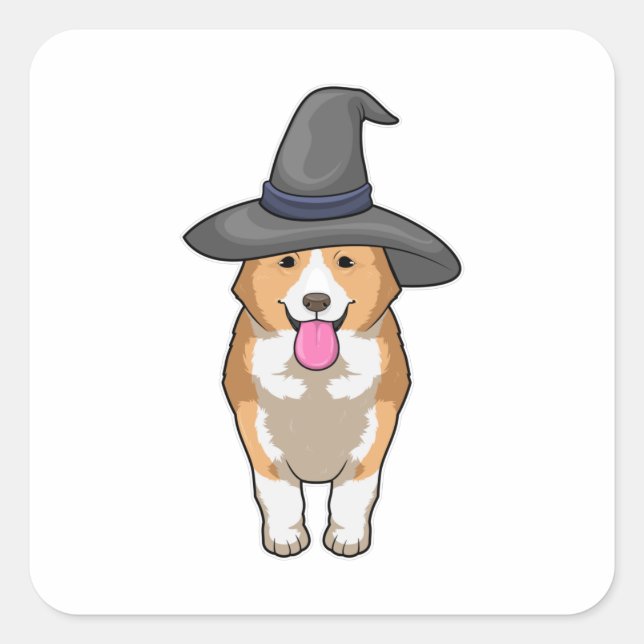 Corgi Witch Square Sticker (Front)