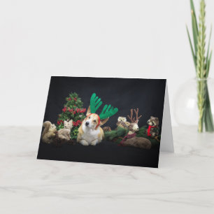 Corgi with Antlers and Woodland Friends Christmas Card