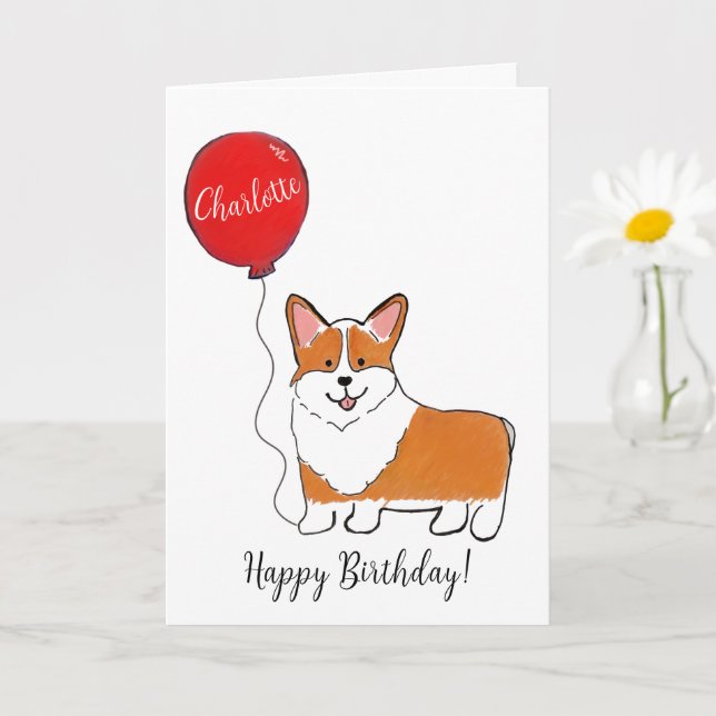 Corgi with balloon birthday card (Small Plant)