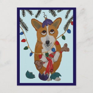 Corgi with Broken Christmas Ornaments Postcard