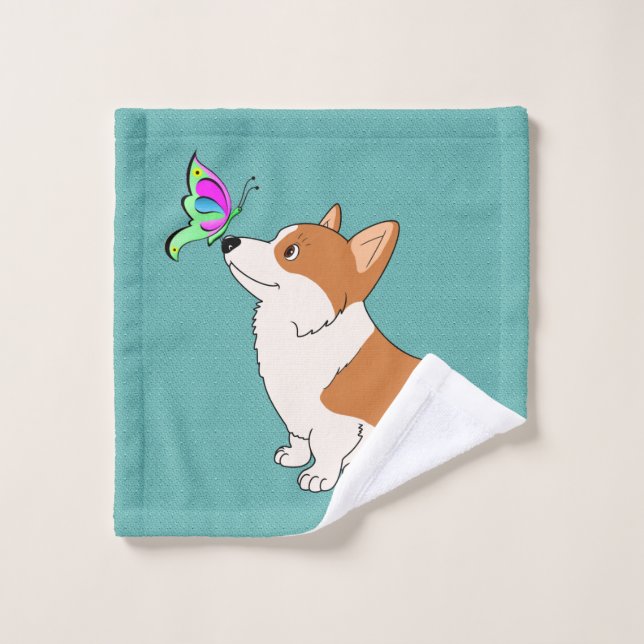 Corgi with Butterfly Wash Cloth (Wash Cloth)
