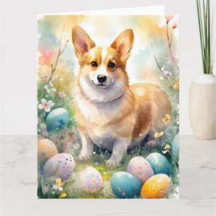 Corgi with Easter Eggs Holiday Card