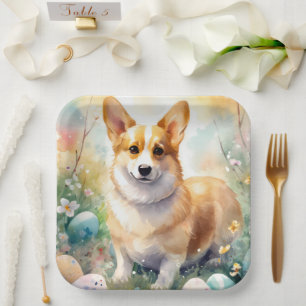 Corgi with Easter Eggs Holiday Paper Plate