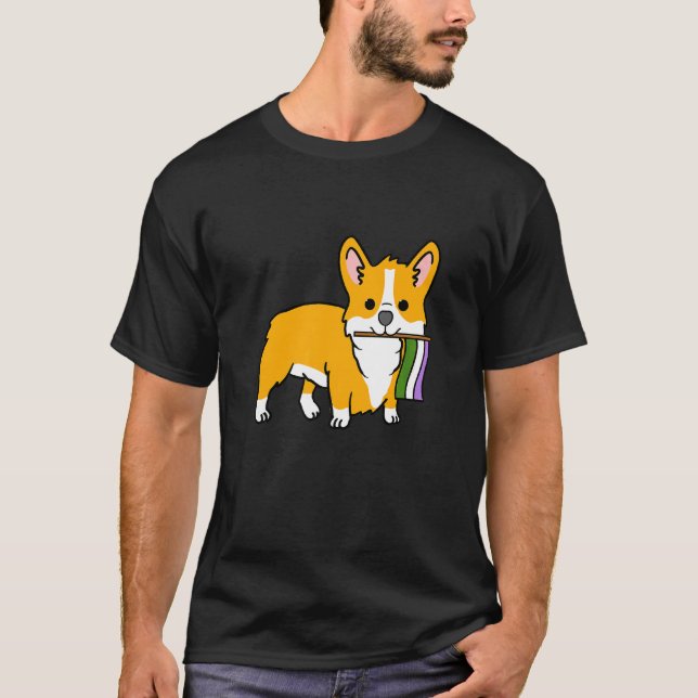 Corgi With Genderqueer Pride Flag T-Shirt (Front)