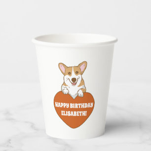Corgi With Heart Cute Personalised Paper Cups