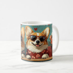 Corgi With Heart Roses Valentine's Day Coffee Mug