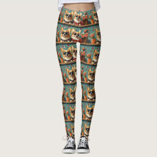 Corgi With Heart Roses Valentine's Day Leggings