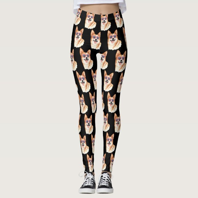 Corgi with pink sunglasses leggings (Front)