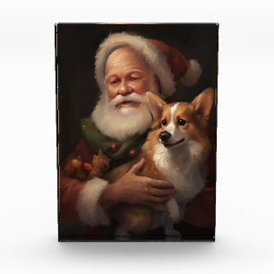 Corgi With Santa Claus Festive Christmas Photo Block