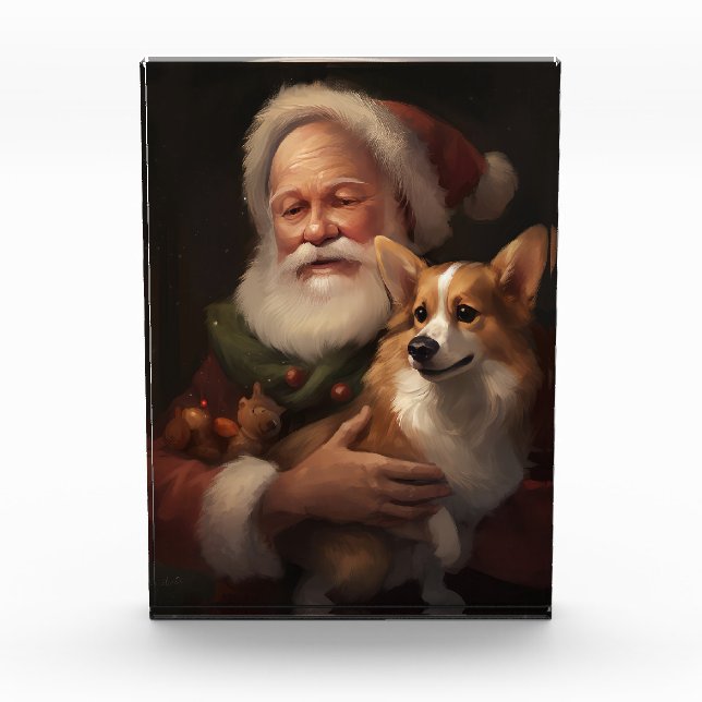 Corgi With Santa Claus Festive Christmas Photo Block (Front)